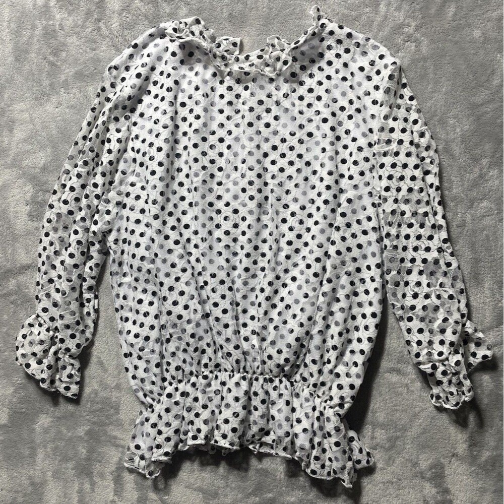 Cake + Roses Polka Dot Blouse Women’s Medium White & Black Ruffled